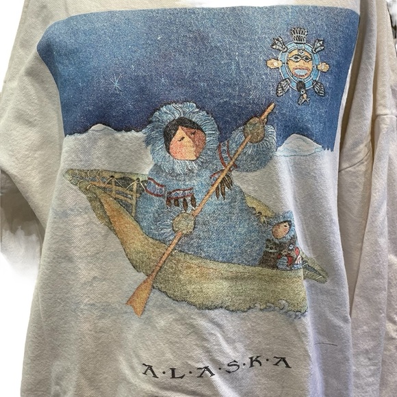 VTG Wek The World Eskimos In Boat Alaska Sweatshirt with Collar Mens Sz 1 (L-XL) - Picture 2 of 13